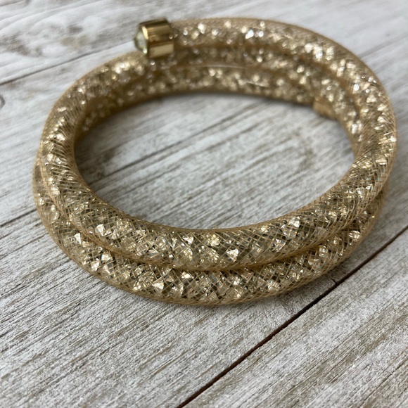 Swarovski style crystal gold mesh bracelet fits any size - Picture 6 of 7